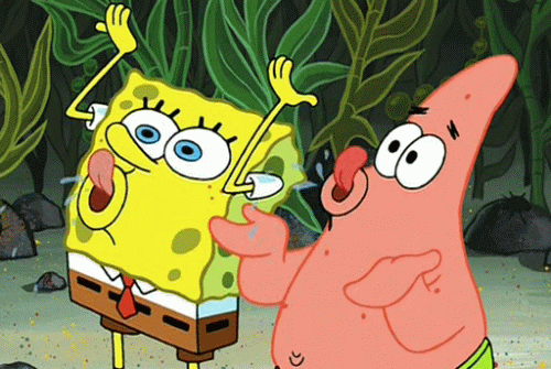 SpongBob and Patrick praising the magic conch